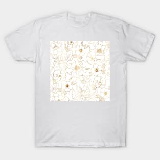 Elegant Gold Roses Floral Line art T-Shirt